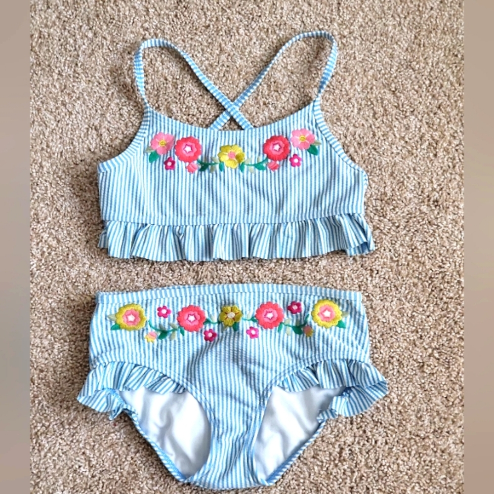 ♥️EUC♥️ BODEN GIRLS STRIPED FLORAL BIKINI SET